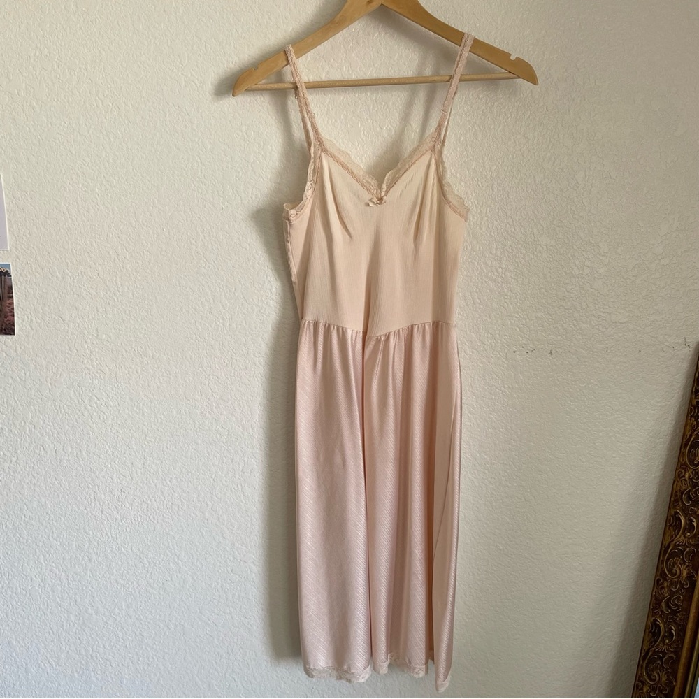 Vintage Slip Dress Ballerina Lace Trim Rose Cream 90s 80s Warners Cottage Twee